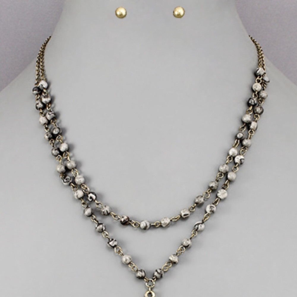 Coin and Stone Layered Necklace